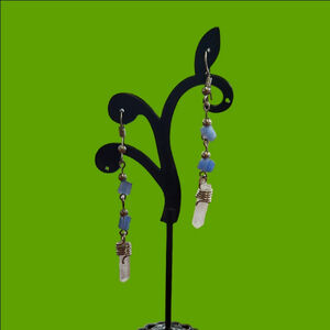 Crystal Blue and Silver Cascade Beaded Earrings